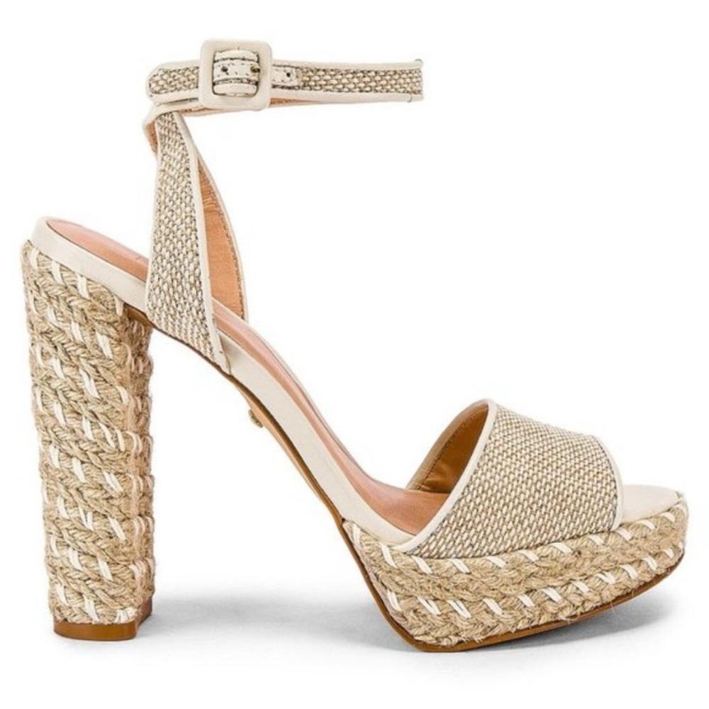 RAYE Minna Cream Woven Platform Heels, 8